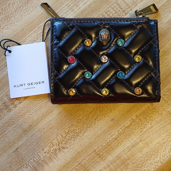 Kurt Geiger NWT Black Quilted Rhinestone Snap Wallet With Box - Picture 4 of 8